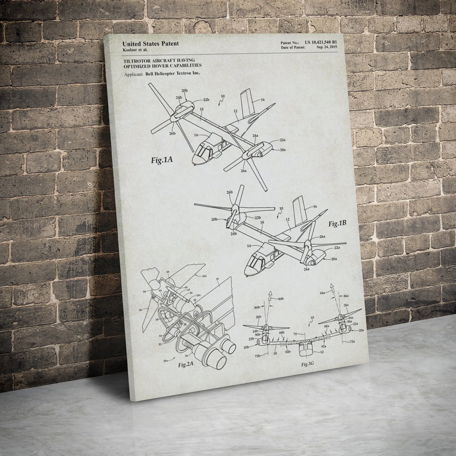 Tiltrotor Aircraft Patent Print | Aviation Engineering Wall Art | Gallery Wrap Canvas | Gift for Pilot or Aerospace Engineer