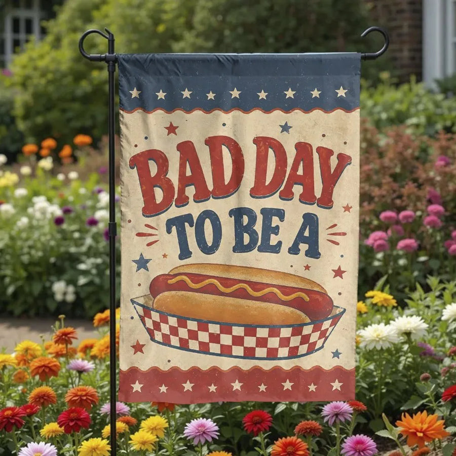 Funny Hotdog Garden Flag | Vintage Americana BBQ Sign | Double Sided Polyester | 4th of July Party Decor & Summer Gift