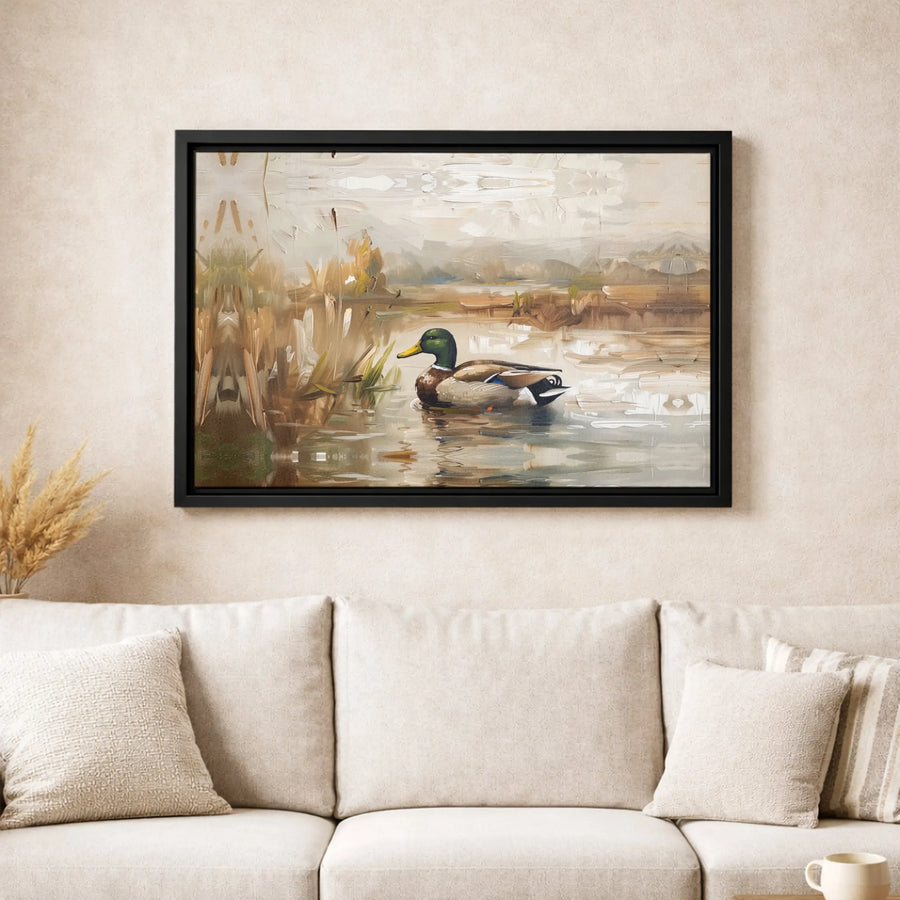 Mallard Duck Canvas Wall Art | Impressionist Pond Landscape Print | Premium 1.25" Gallery Wrap | Nature Lover Home Decor Gift