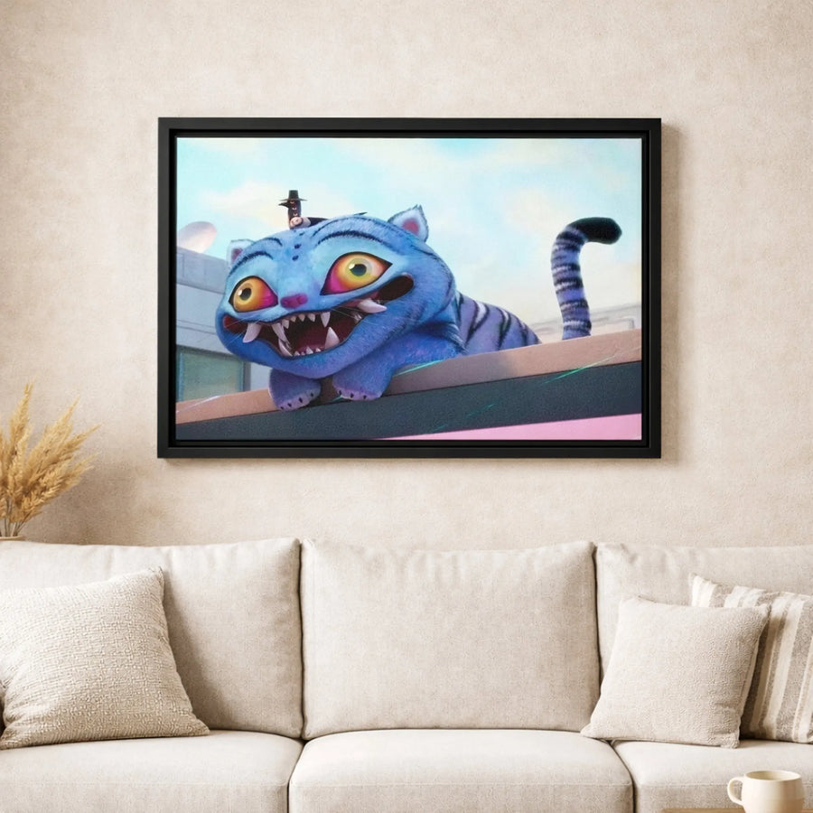 Whimsical Blue Cat Canvas Wall Art | Surreal Monster Creature Print | Premium 1.25-Inch Gallery Wrap | Unique Gift for Fantasy Art Lovers