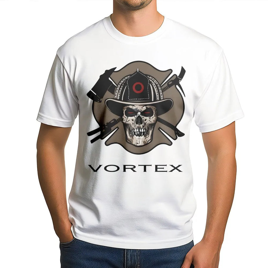 Firefighter Skull T-Shirt | Tactical Fire Helmet and Axe Graphic Design | Premium 100% Cotton | Gift for First Responder and Firefighter