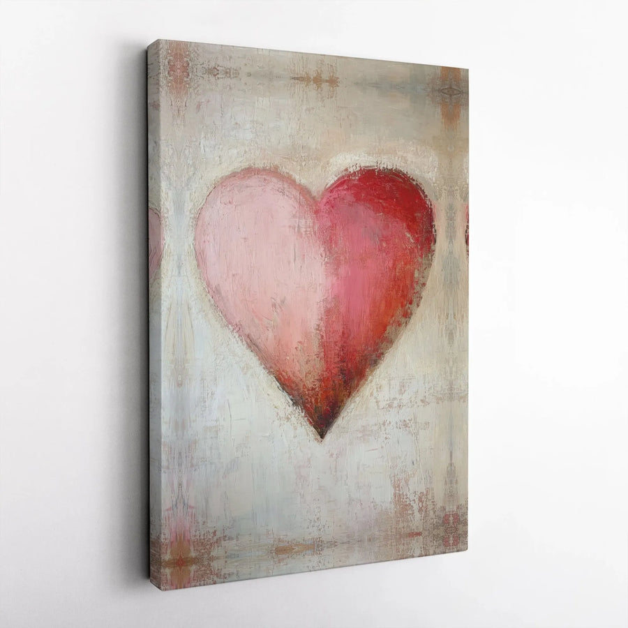 Abstract Heart Wall Art | Textured Red and Pink Modern Canvas | 1.25-Inch Gallery Wrap | Romantic Home Decor Gift for Her