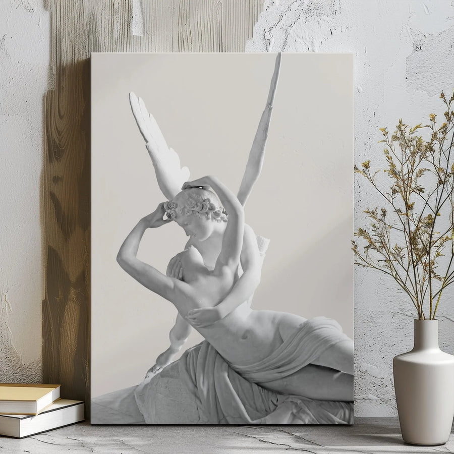 Psyche Revived By Cupid Canvas Art | Romantic Sculpture Wall Decor | Premium Gallery Wrapped Print | Classical Fine Art Gift For Couples