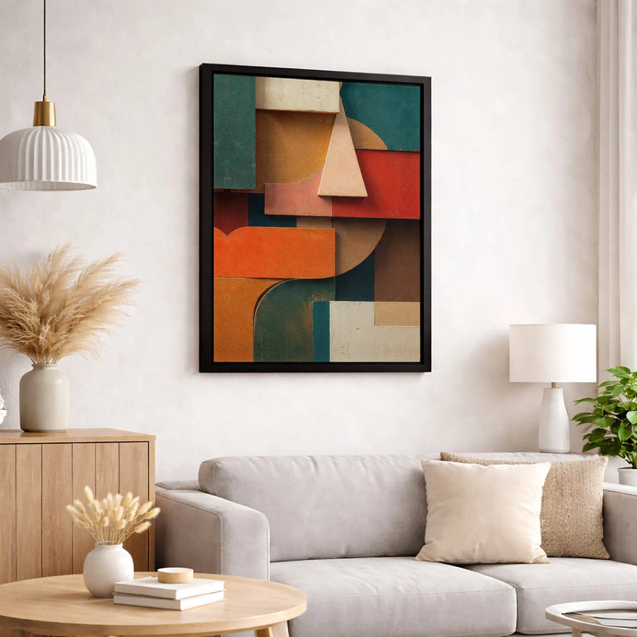 Abstract Geometric Canvas Wall Art | Mid-Century Modern Earth Tones | Premium Fade-Resistant Print | Large Gallery Wrap Decor for Living Room