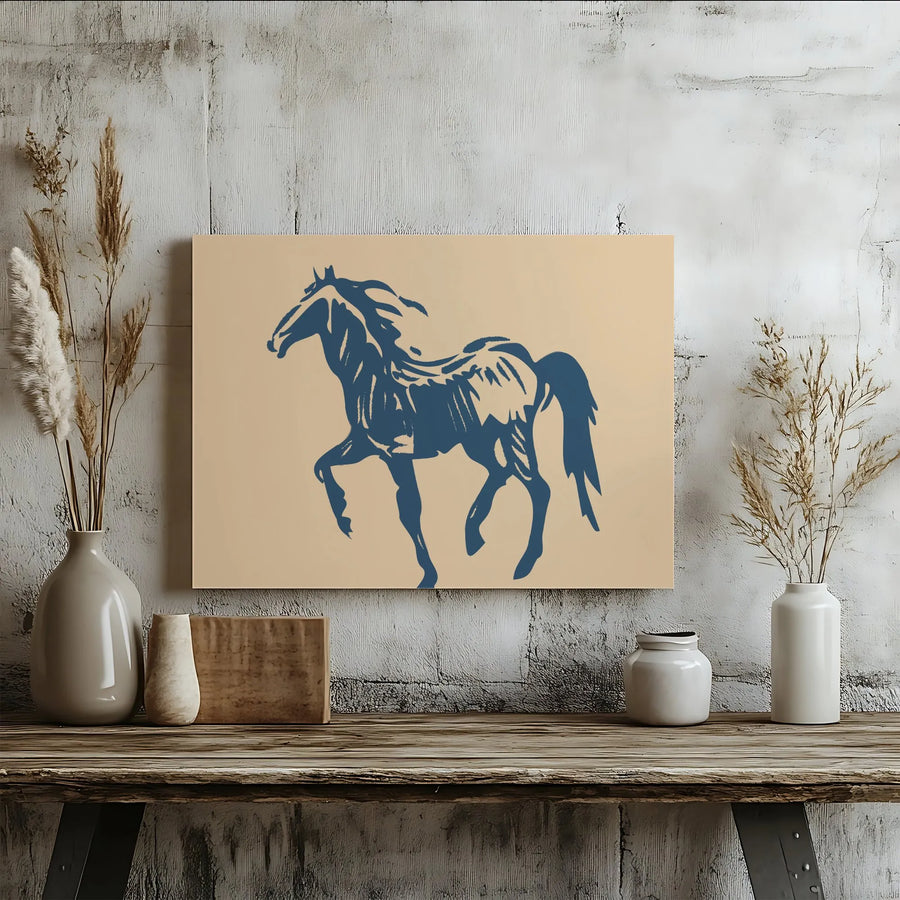 Prancing Horse Canvas Wall Art | Minimalist Blue Stallion Design | Premium Gallery Wrapped Decor | Modern Equine Home & Office Gift
