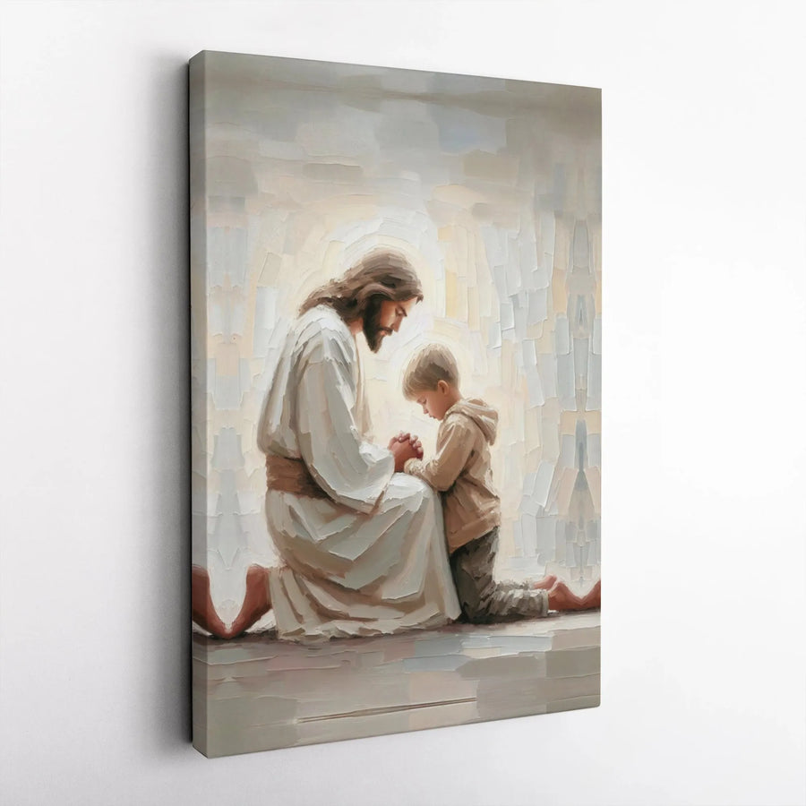 Jesus Praying With Child Canvas Print | Religious Wall Art Decor | Premium 1.25-Inch Gallery Wrap | Spiritual Christian Home Gift