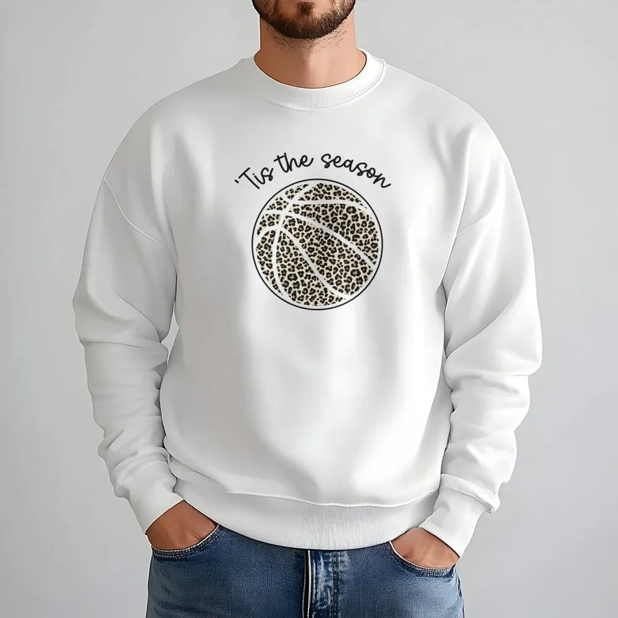 Tis The Season Basketball Sweatshirt | Leopard Print Ball Graphic | Premium Cotton Blend | Gift for Sports Mom & Basketball Fan