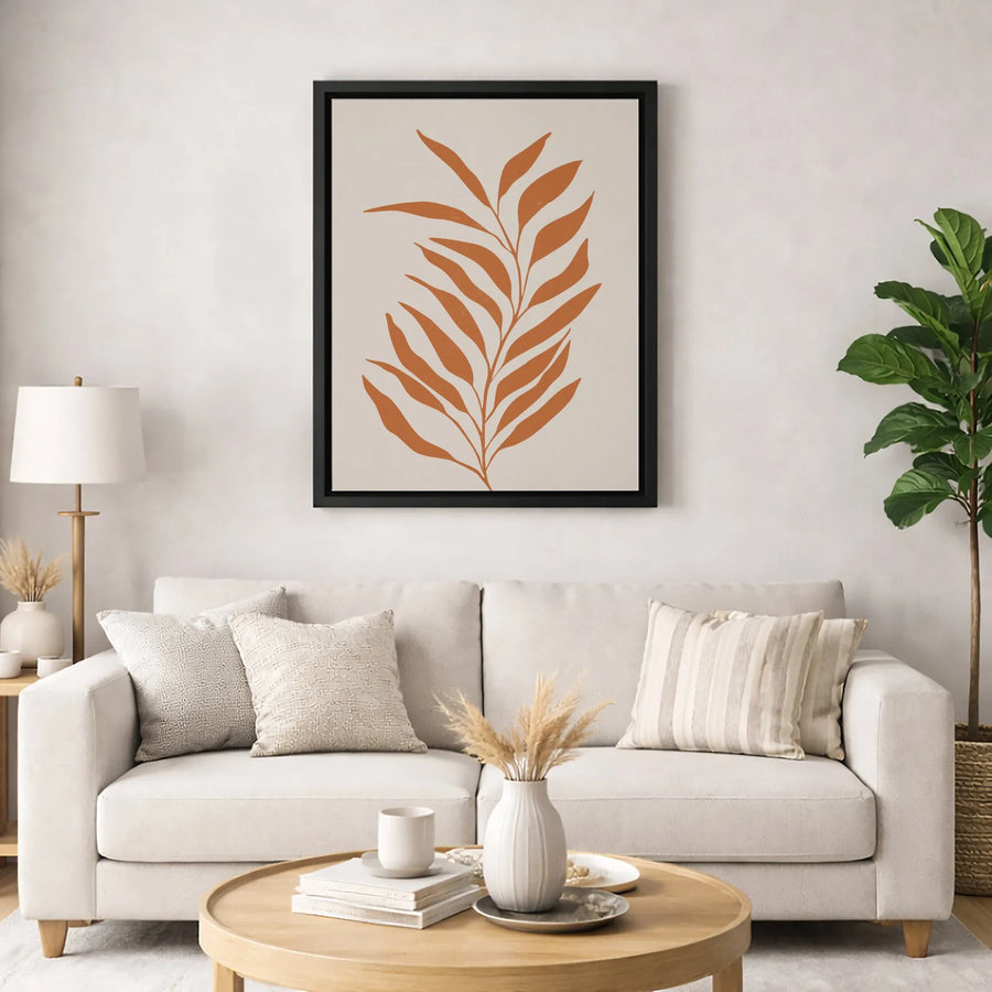 Boho Botanical Leaf Canvas Wall Art | Minimalist Terracotta Plant Print | Premium Gallery-Wrapped Gallery Quality | Modern Home Decor Gift