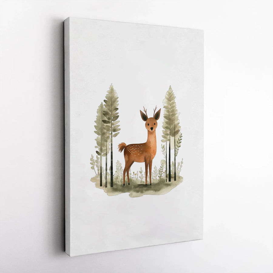 Watercolor Deer Canvas Wall Art | Woodland Forest Animal Nursery Decor | Premium Gallery-Wrapped Print | Minimalist Baby Room Gift