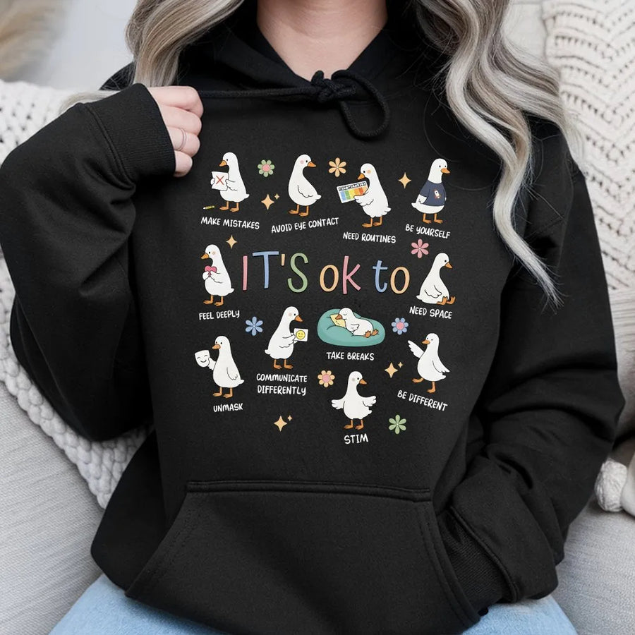 Neurodiversity Goose Hoodie | It's Ok To Be Different Autism Acceptance Graphic | Soft Cotton Blend | Gift For Special Education Teachers & Advocates