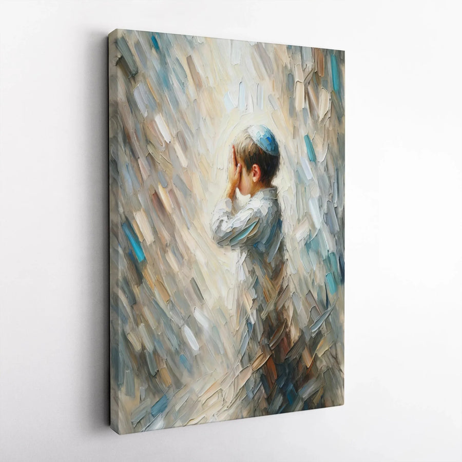 Jewish Boy Praying Canvas Art | Impressionist Kippah Wall Decor | Premium 1.25 Inch Gallery Wrap | Religious Home Gift