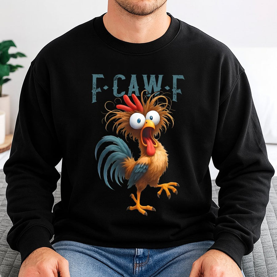 Funny Chicken Sweatshirt | F-Caw-F Rooster Meme Graphic | Premium Cotton Blend | Humorous Farm Animal Gift For Men And Women