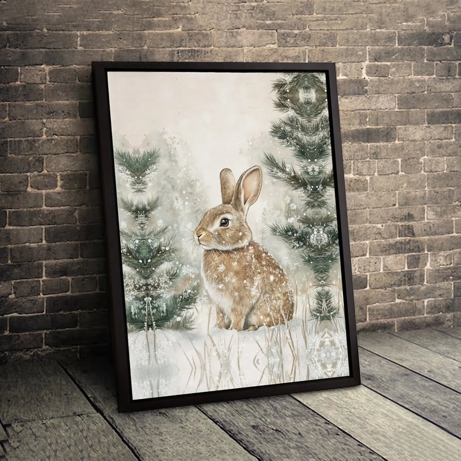Winter Rabbit Canvas Wall Art | Watercolor Snowy Forest Portrait | Premium 1.25" Gallery Wrap | Nature Home Decor Gift for Animal Lovers