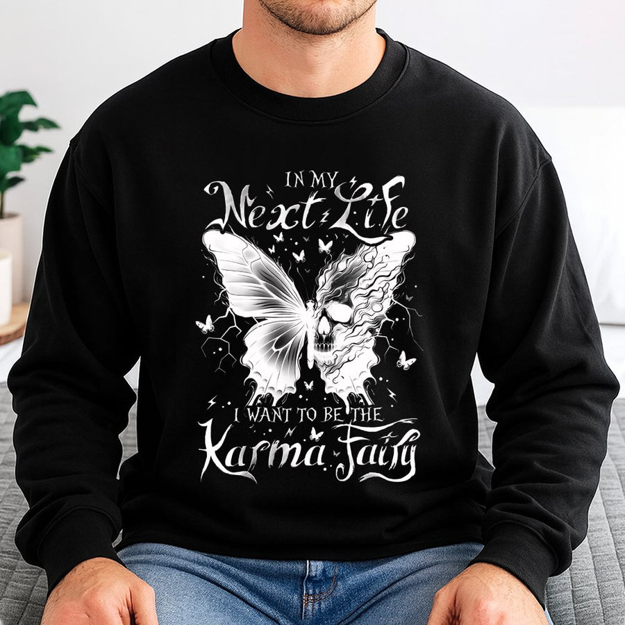 Karma Fairy Sweatshirt | Butterfly Skull Gothic Aesthetic Graphic | Cotton Blend Premium Crewneck | Edgy Gift For Her Alternative Fashion