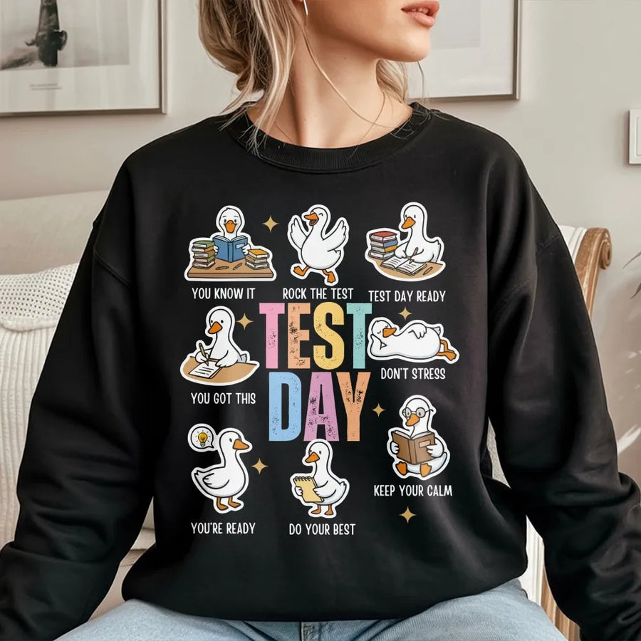 Test Day Goose Sweatshirt | Funny Teacher Encouragement Design | Premium Cotton Blend | Gift for Teachers Students or Testing Season