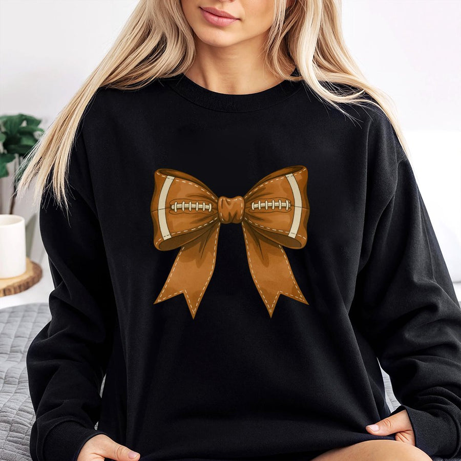 Football Bow Sweatshirt | Coquette Aesthetic Graphic Print | Soft Cotton-Poly Blend | Game Day Apparel for Women and Sports Fans