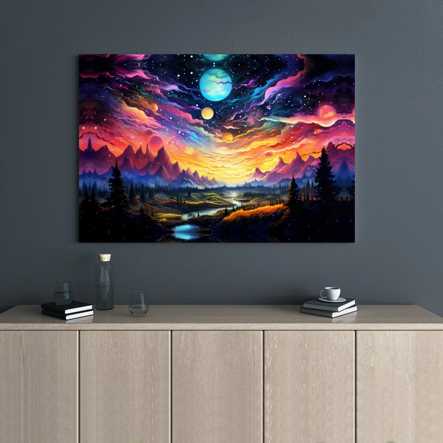 Cosmic Landscape Canvas Wall Art | Psychedelic Nebula Galaxy Print | Premium 1.25 Inch Gallery Wrap | Dreamy Surreal Decor for Home and Office