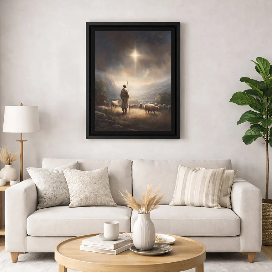 Nativity Scene Canvas Print | Shepherd Under Star of Bethlehem Wall Art | Premium Fade-Resistant Decor | Christian Christmas Gift for Home