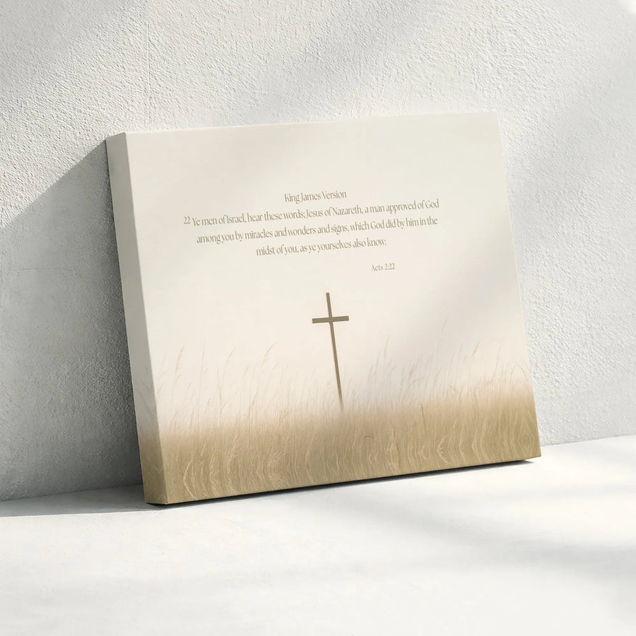 Bible Verse Wall Art Canvas | Acts 2:22 Scripture & Cross Design | Premium 1.25" Thick Gallery Wrap | Inspirational Christian Home Decor Gift