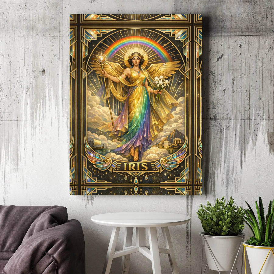 Iris Greek Goddess Wall Art | Art Deco Style Mythology Print | Premium Gallery Canvas | Collector's Greek Mythology Home Decor