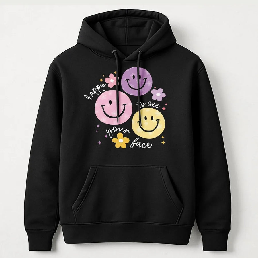 Teacher Appreciation Hoodie | Cute 'Happy To See Your Face' Smiley Graphic | Premium Soft Cotton Blend | Back to School Gift for New Teachers