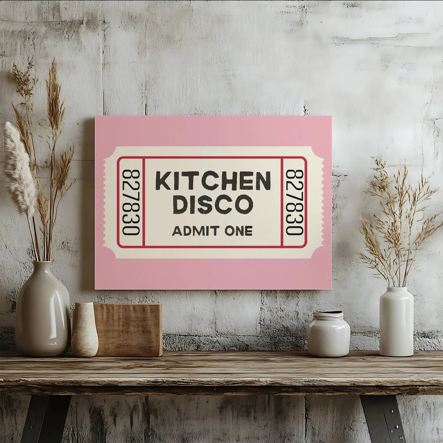 Kitchen Disco Canvas Wall Art | Retro Ticket Admit One Print | Premium Gallery Wrap Decor | Fun Housewarming Gift for Home Kitchen