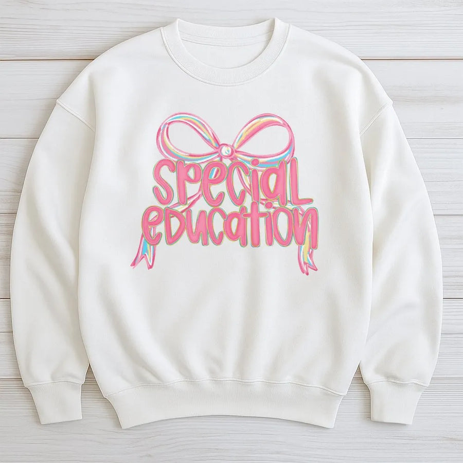 Special Education Teacher Sweatshirt | Pastel Bow Inclusion Graphic | Premium Cotton Blend Crewneck | Cute Sped Teacher Appreciation Gift