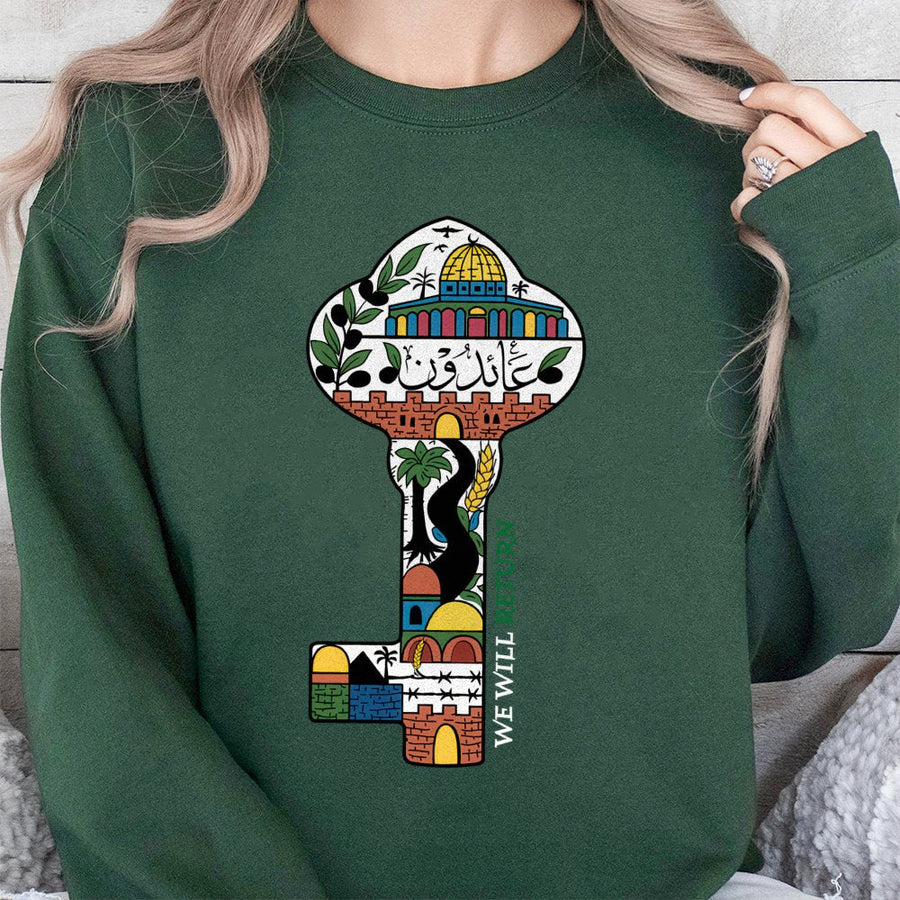 Palestine Key Sweatshirt | We Will Return Palestinian Heritage Design | Premium Cotton Blend Crewneck | Cultural Pride Gift For Activists