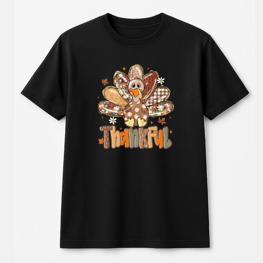 Thankful Turkey T-Shirt | Boho Fall Thanksgiving Graphic Tee | 100% Cotton Premium Quality | Festive Autumn Gift For Her
