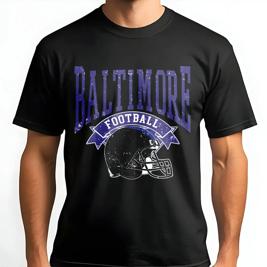 Baltimore Football T-Shirt | Vintage Helmet Graphic Design | Premium 100% Cotton Tee | Gift for Football Fans & Sports Lovers