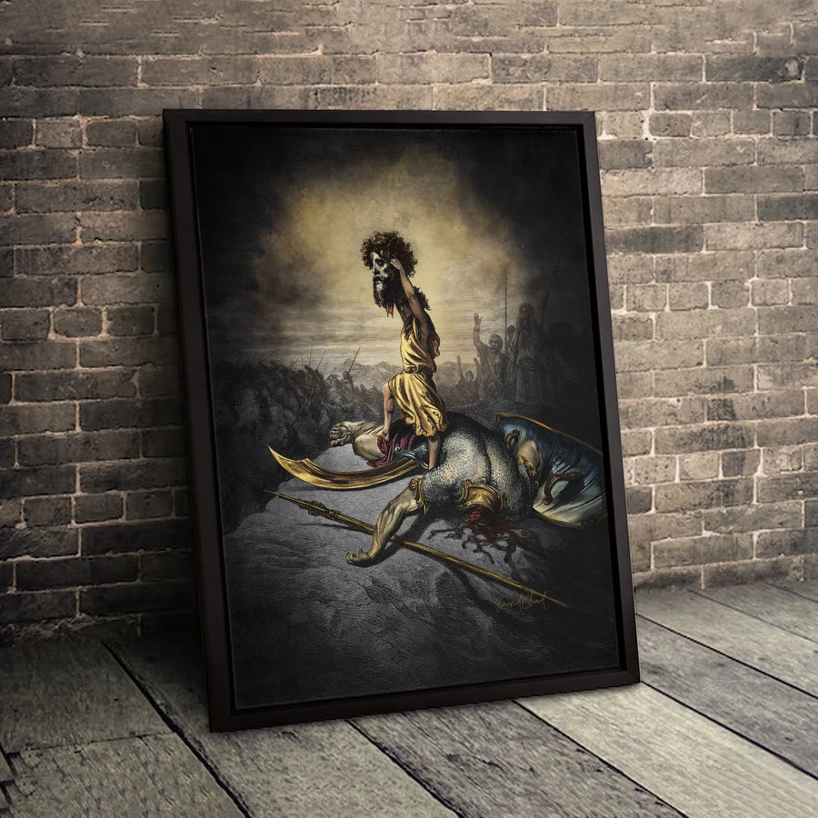 David and Goliath Canvas Print | Biblical Hero Wall Art | Gallery-Quality 1.25 Inch Thick Frame | Christian Home Decor Gift