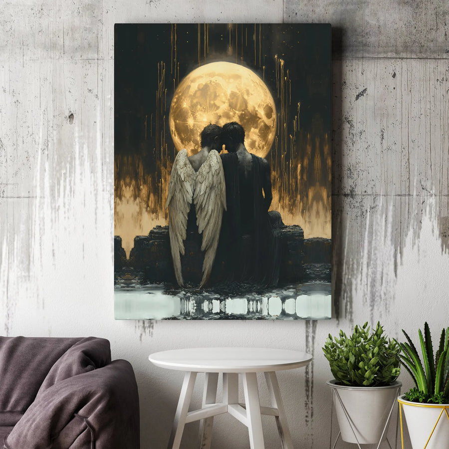 Angel and Demon Canvas Art | Romantic Fantasy Gothic Wall Decor | Premium 1.25-Inch Thick Gallery Wrap | Unique Anniversary Gift for Couples