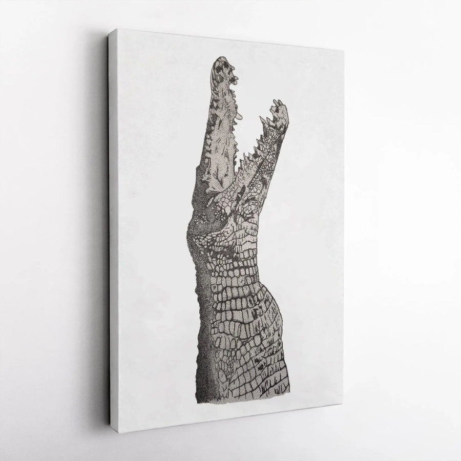 Alligator Wall Art Canvas | Stippled Crocodile Head Illustration | Premium Gallery Wrapped Decor | Modern Wildlife Home Office Gift