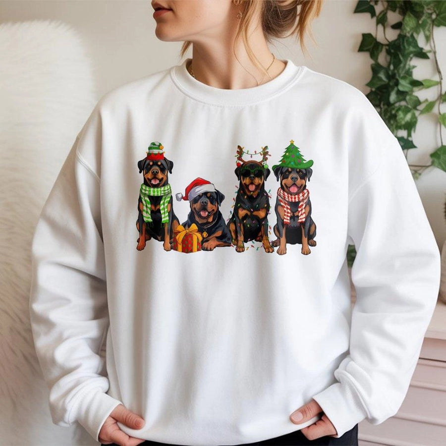 Rottweiler Christmas Sweatshirt | Cute Festive Dogs Graphic Design | Premium Cotton Blend Unisex Pullover | Holiday Dog Lover Gift