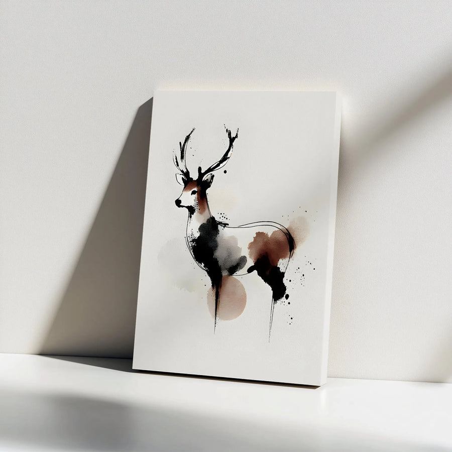 Abstract Deer Canvas Wall Art | Watercolor Ink Sketch Print | Premium Gallery Wrap Decor | Modern Wildlife Lodge Gift for Home Office