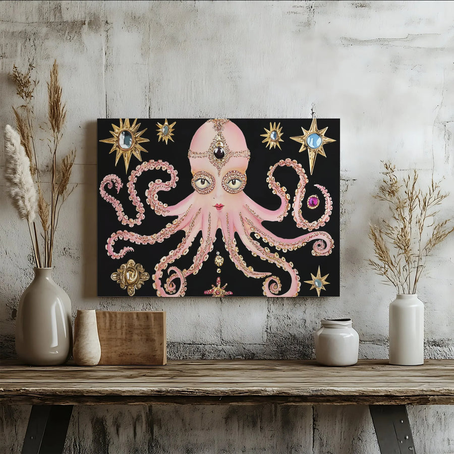 Surreal Octopus Canvas Wall Art | Glamorous Celestial Jewel Print | Premium Gallery Quality Canvas | Maximalist Home Decor Gift
