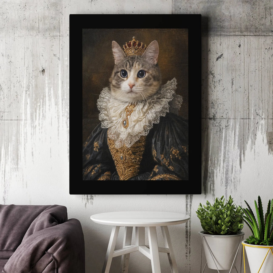 Royal Cat Portrait Canvas Print | Renaissance Pet Portrait, Funny Regal Animal Art | Premium Gallery Wrapped Canvas | Unique Collector's Gift for Cat Lovers