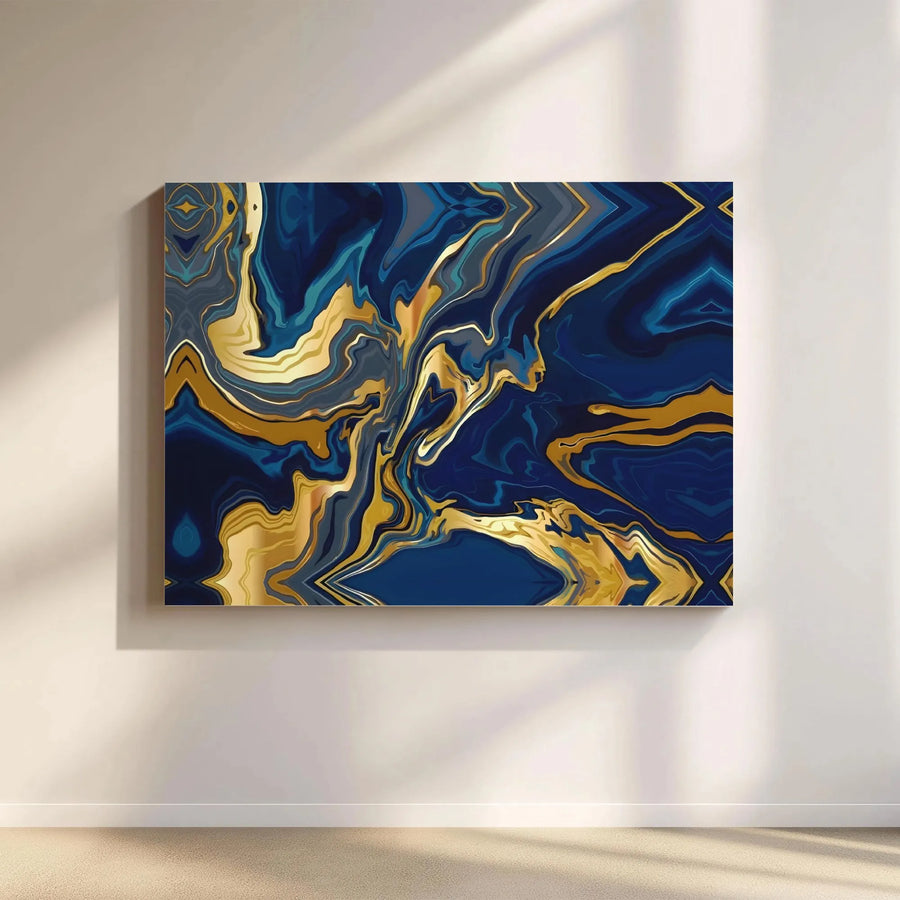 Abstract Blue and Gold Marble Wall Art | Liquid Ink Fluid Design | Premium 1.25" Gallery Canvas | Modern Home Decor Gift