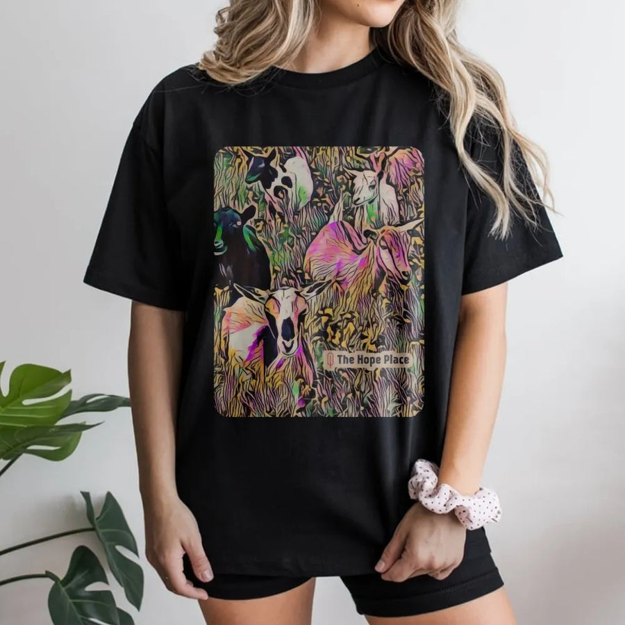 Artistic Goat T-Shirt | Colorful Psychedelic Farm Animal Graphic | Premium Cotton-Poly Blend | Unique Gift for Animal Lovers