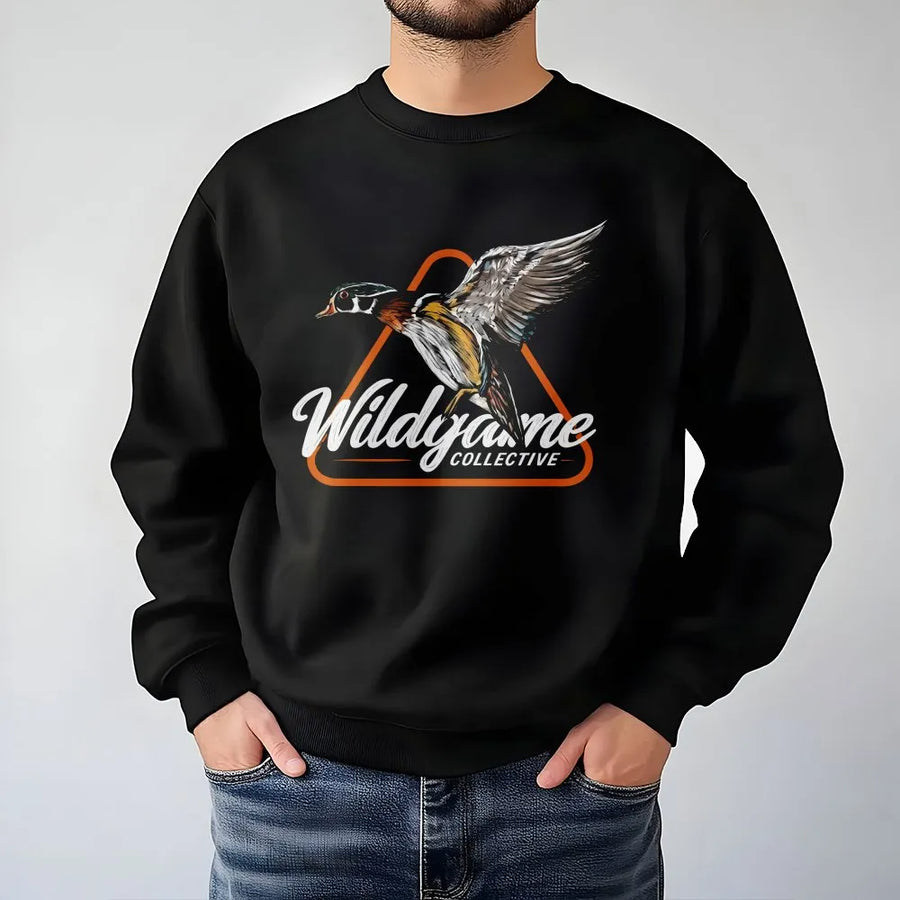 Wood Duck Sweatshirt | Realistic Flying Waterfowl Graphic | Soft Cotton Blend Crewneck | Gift for Hunter, Outdoorsman Apparel