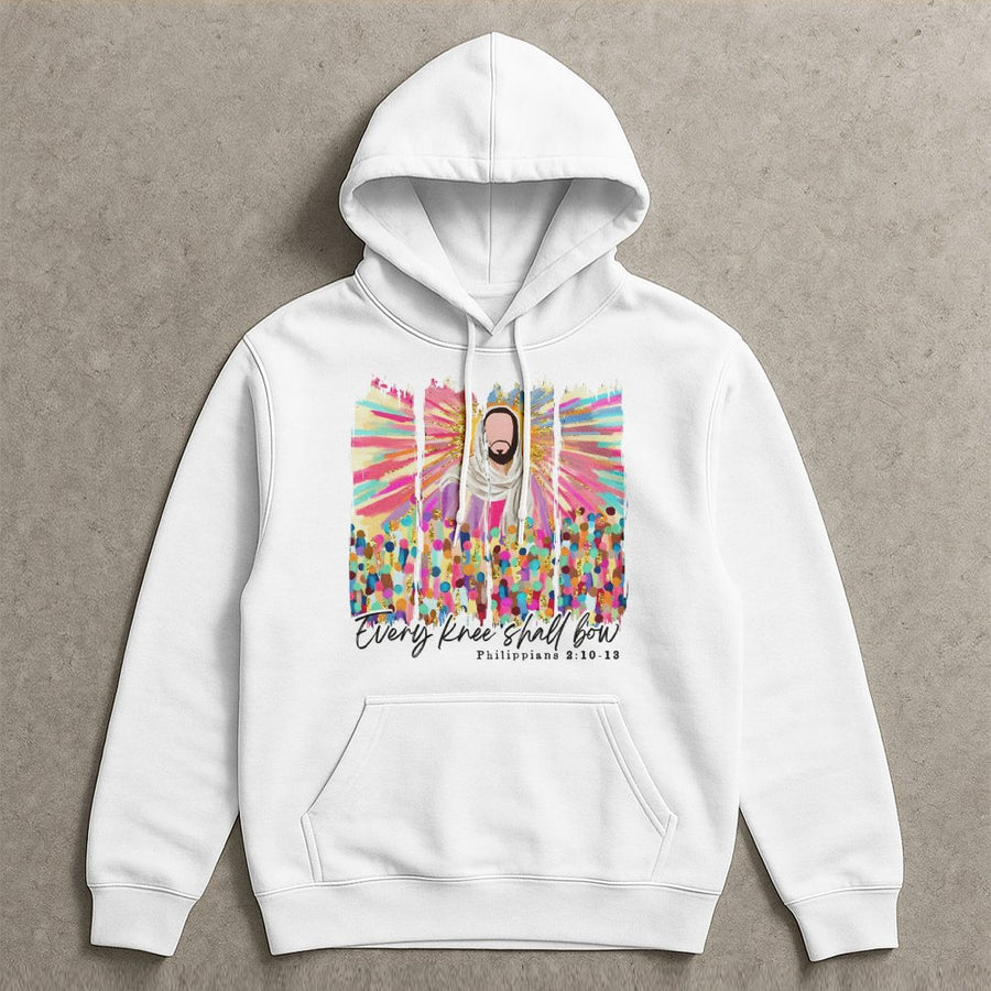 Every Knee Shall Bow Hoodie | Religious Bible Verse Christian Graphic | Premium Soft Cotton Blend | Faith-Inspired Gift for Men and Women