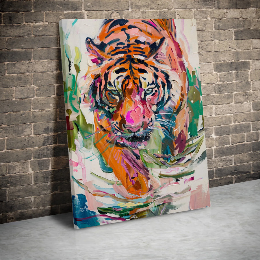 Abstract Tiger Wall Art | Colorful Impasto Oil Painting Print | Premium Gallery Wrapped Canvas | Vibrant Wildlife Home Decor Gift