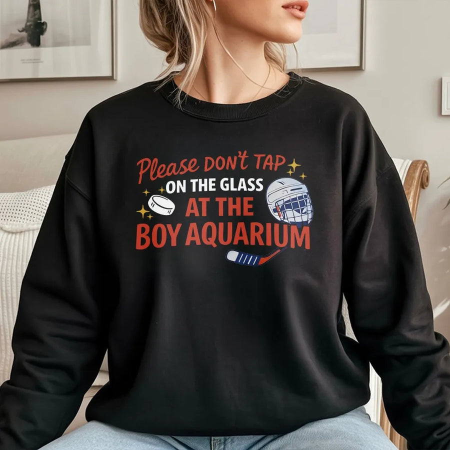 Hockey Mom Sweatshirt | Please Don't Tap On The Glass Funny Design | Premium Cotton Blend Crewneck | Gift For Hockey Parents & Ice Rink Fans