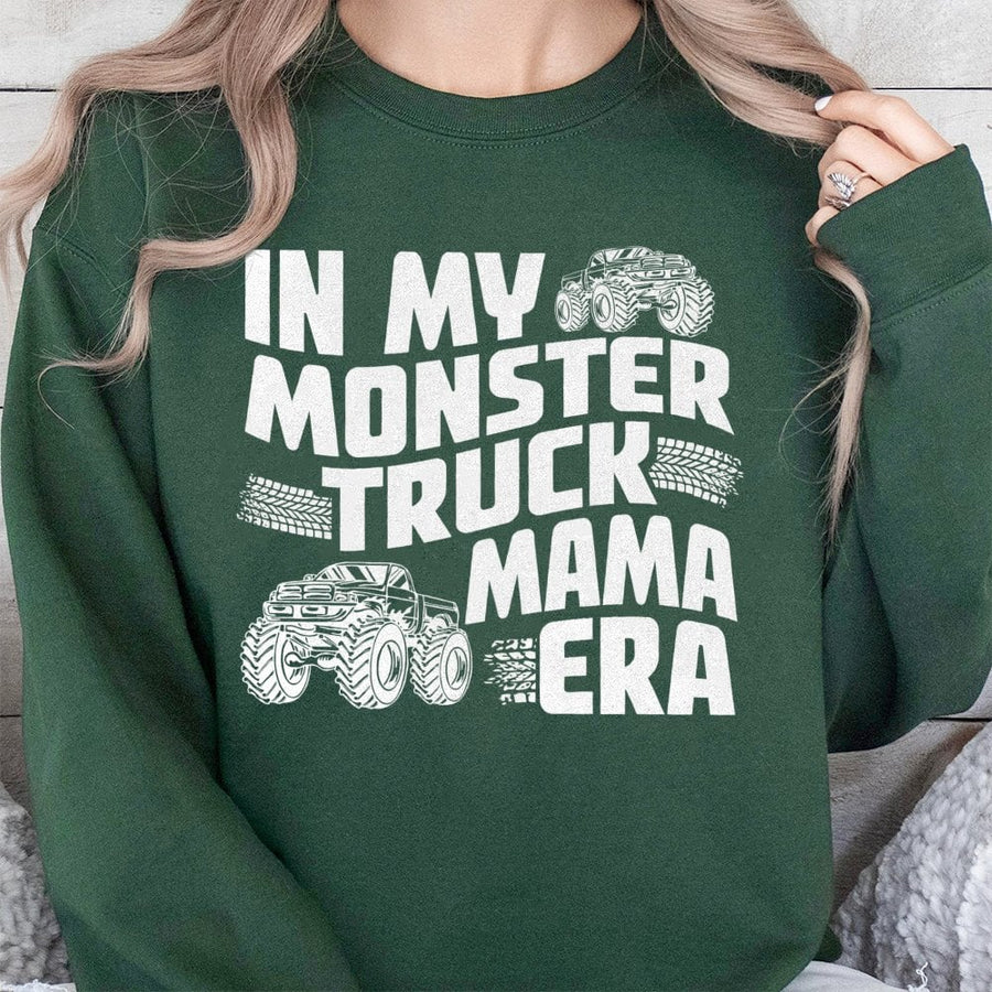 Monster Truck Mama Sweatshirt | Funny Retro Graphic Tee | Soft Cotton-Poly Blend | Cute Gift for New Moms and Boys Birthday Party