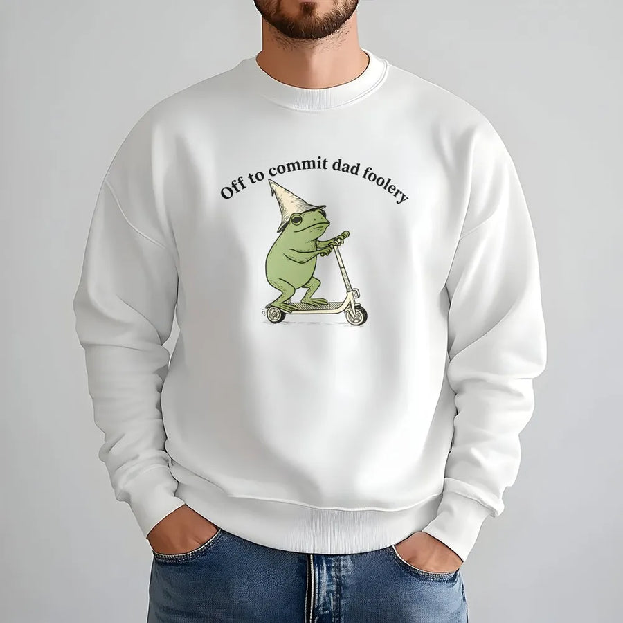 Funny Frog Dad Sweatshirt | 'Off to Commit Dad Foolery' Graphic Tee | Premium Comfort Colors Cotton | Humorous Gift for Dad, Father's Day, New Father