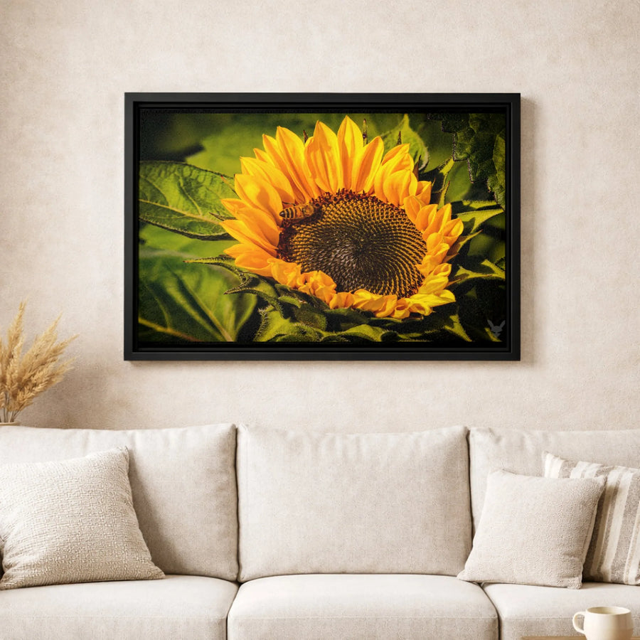 Sunflower Canvas Wall Art | Bee on Flower Macro Photography | Premium Gallery Wrap 1.25" Profile | Nature-Inspired Home Decor Gift