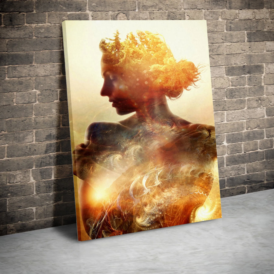 Surreal Nature Woman Canvas Art | Double Exposure Forest Wall Decor | Premium 1.25-inch Gallery Wrap | Ethereal Bedroom Living Room Gift
