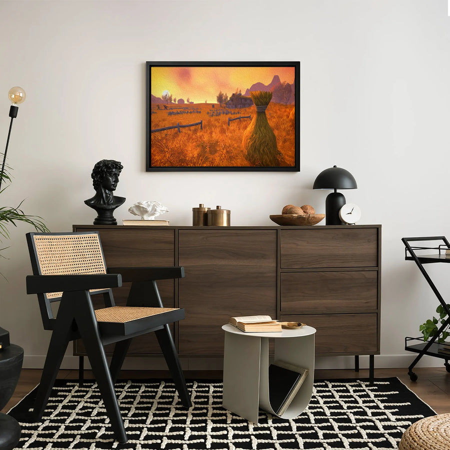 Farm Landscape Canvas Print | Golden Wheat Field Sunset Art | Gallery Quality Gallery Wrap | Rustic Country Home Decor Wall Art