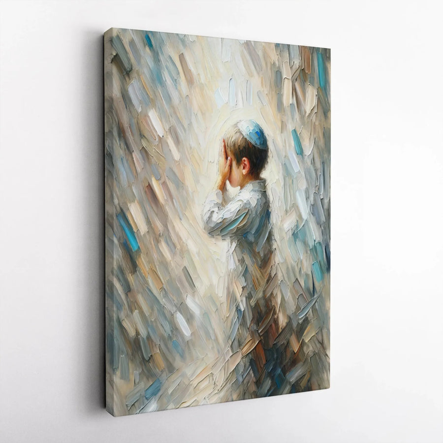 Jewish Boy Praying Canvas Wall Art | Modern Impressionist Faith Portrait | Premium Gallery Wrapped Canvas | Judaica Home Decor Gift