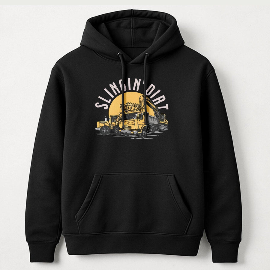 Heavy Equipment Operator Hoodie | Slingin' Dirt Excavator Construction Graphic | Premium Cotton Blend | Gift For Construction Worker Dad